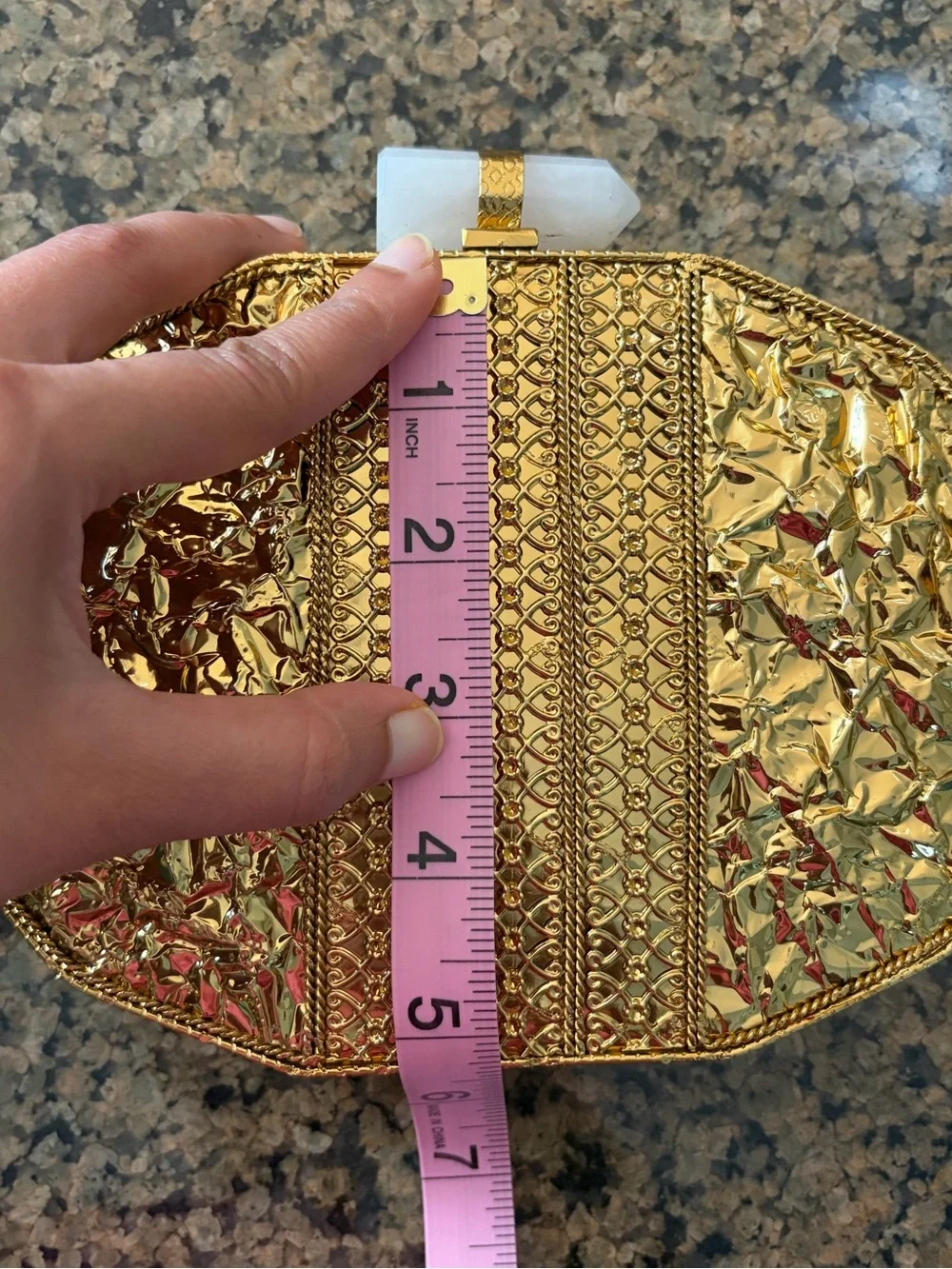 Gold Shell-Inspired Clutch with Mother of Pearl Accents